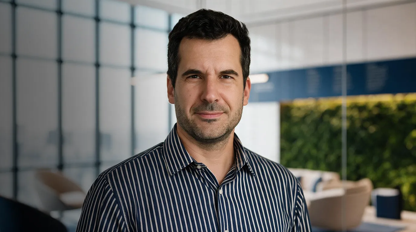Picture of France partner Frédéric Lhospied in front of office window